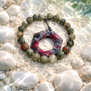 Bloodstone Gemstone Bead Wristlet Keychain