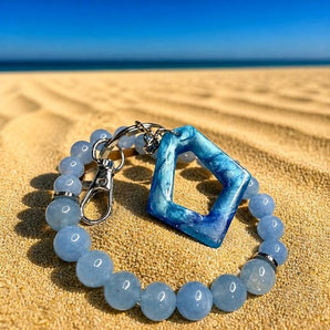 Aquamarine Jade Gemstone Wristlet Keychain