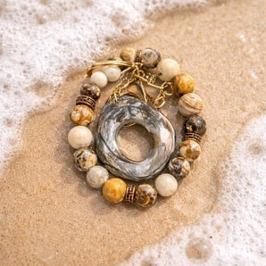 Wooden Opal Bead Wristlet Keychain