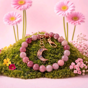 Strawberry Quartz Wristlet Keychain with Open Bezel Charm