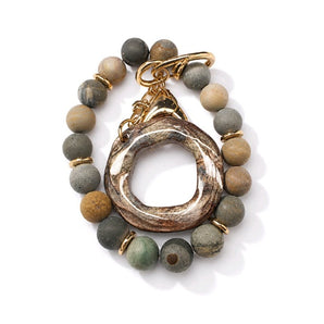 Earth Tone Picasso Jasper Beaded Wristlet Keychain