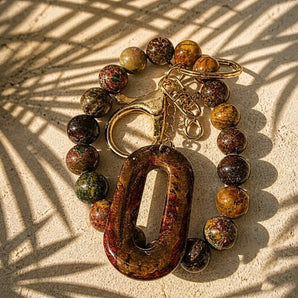 Polished Picasso Jasper Beaded Wristlet Keychain