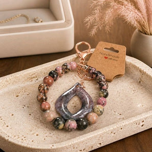 Rhodonite Gemstone Wristlet Keychain