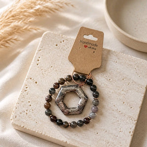 Earth Tone Agate Gemstone Beaded Wristlet Keychain