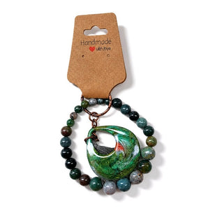 Indian Agate Gemstone Beaded Wristlet Keychain