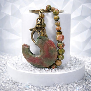 Lotus Pond Unakite Gemstone Bead Wristlet Keychain
